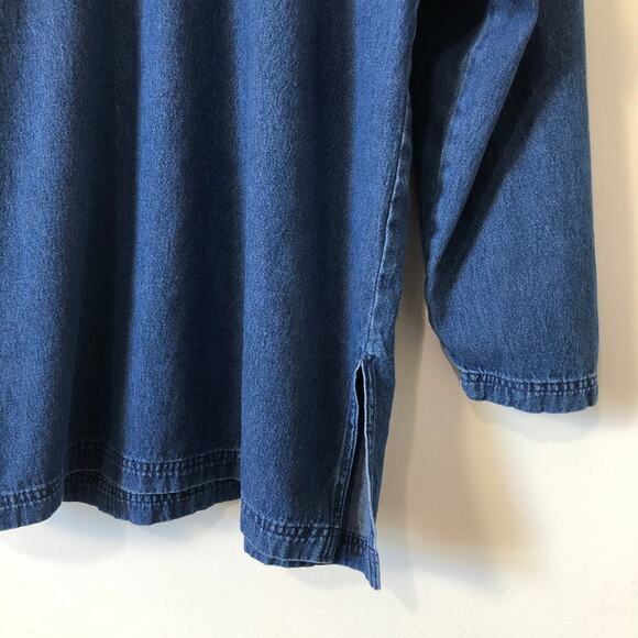 VTG 90s Sunbelt Denim Tunic Top Women’s M 100% Cotton Blue Jean Shirt Minimalist - Picture 2 of 7